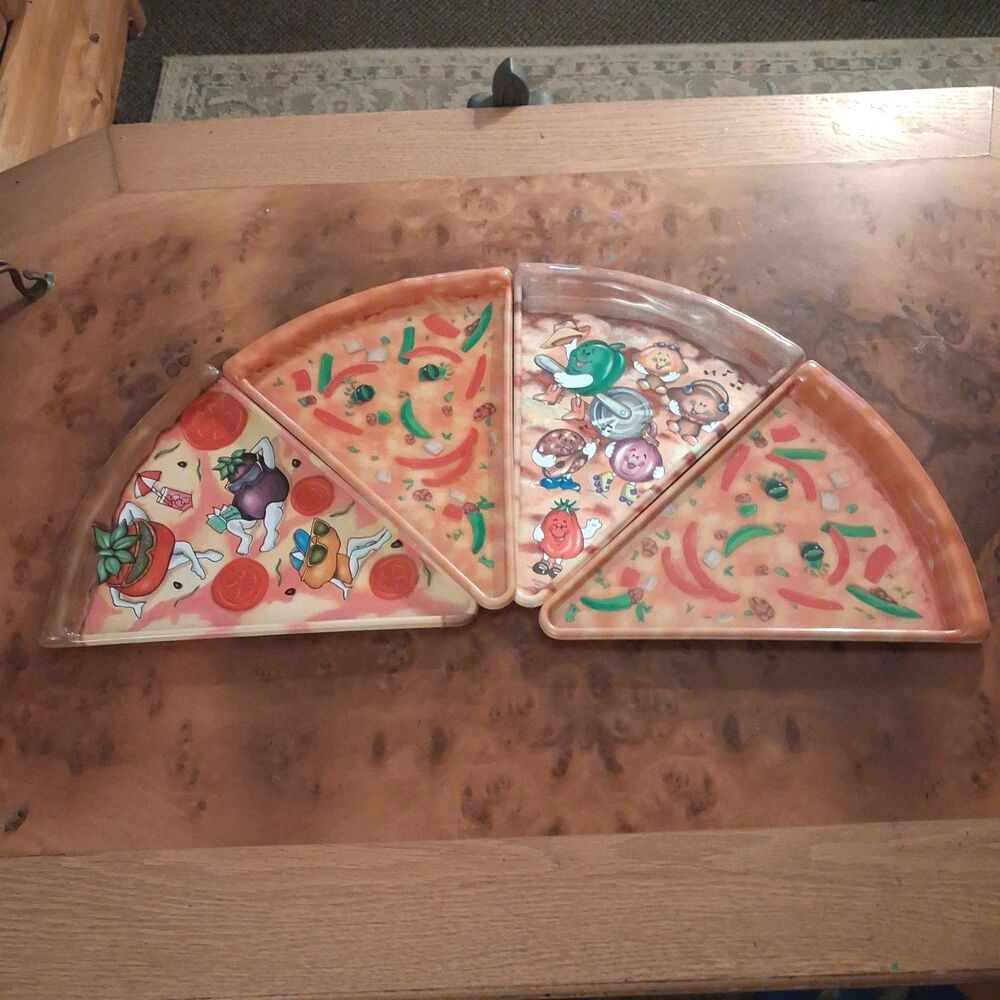 vtg deborah mallow ullman plastic pizza slice shaped party plates set of 4 90s